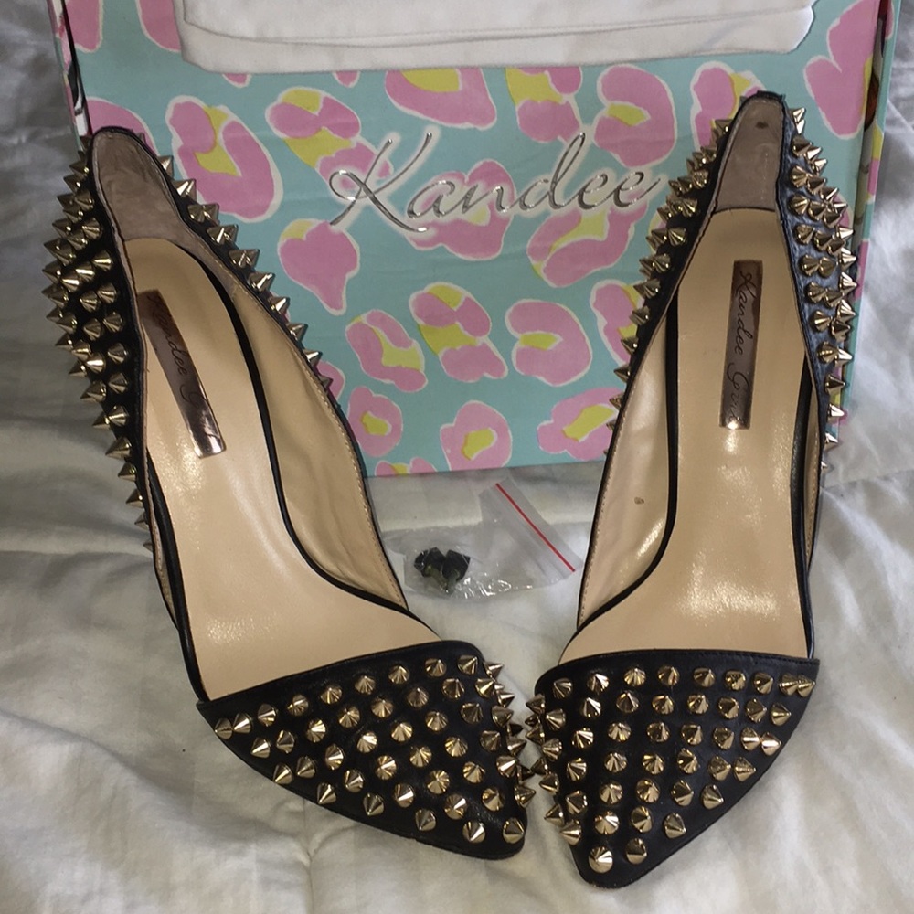 Kandee Whip Black leather spike heels size 8